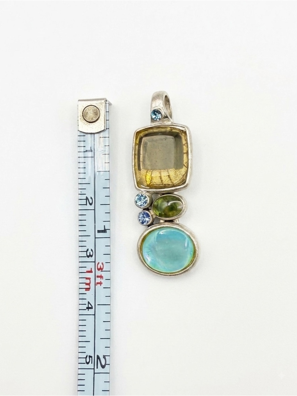 Artisan Sterling Silver Multi-Gemstone Pendant Necklace - Picture 4 of 6